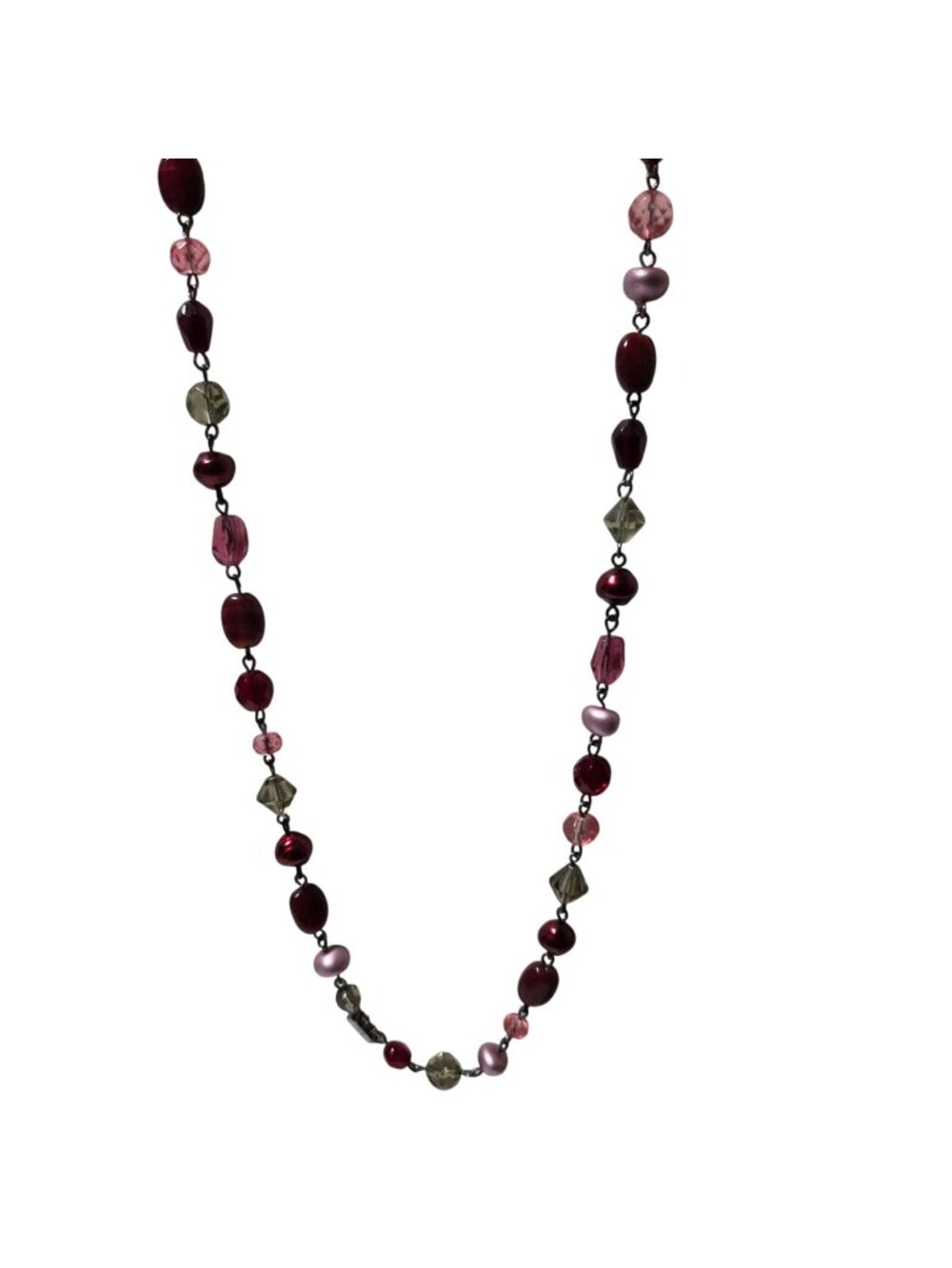 Lia Sophia Beaded Necklace Red Pink Mixed Glass Beads Minimalist Fashion Jewelry